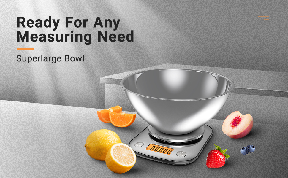 Digital Kitchen Food Scale with Bowl - Stainless Steel, 11lb/0.01oz, IPX6 Waterproof - for Baking, Cooking, Dieting