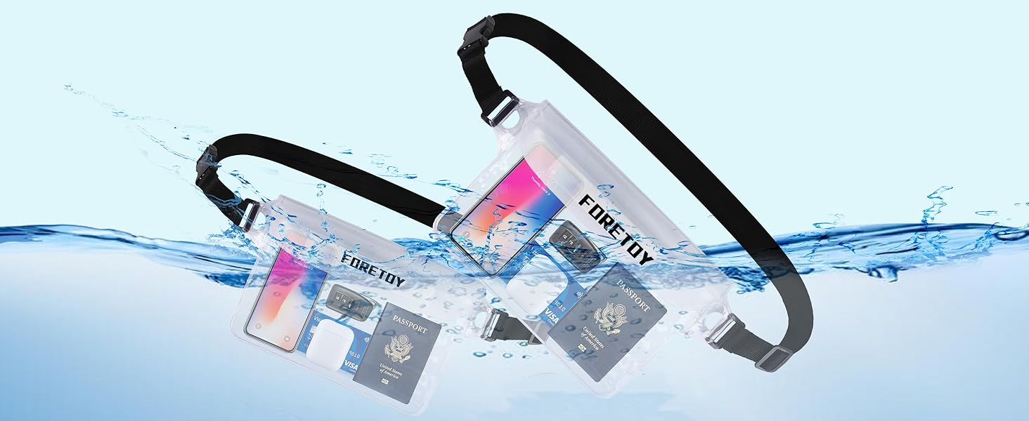 Водонепроникна поясна сумка з регульованим поясом, водонепроникний чохол для телефону IP68. Підходить для фотозйомки, водного спорту, пляжу, плавання, катання на човні та іншого. (Прозорий*2)