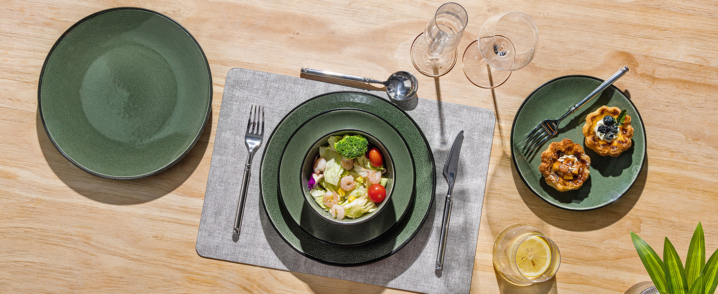 Набір посуду GBhome з реактивної глазурі для 6 осіб (18 предметів), ручна робота, кераміка, безпечний для мікрохвильовки та посудомийної машини, набір тарілок та мисок