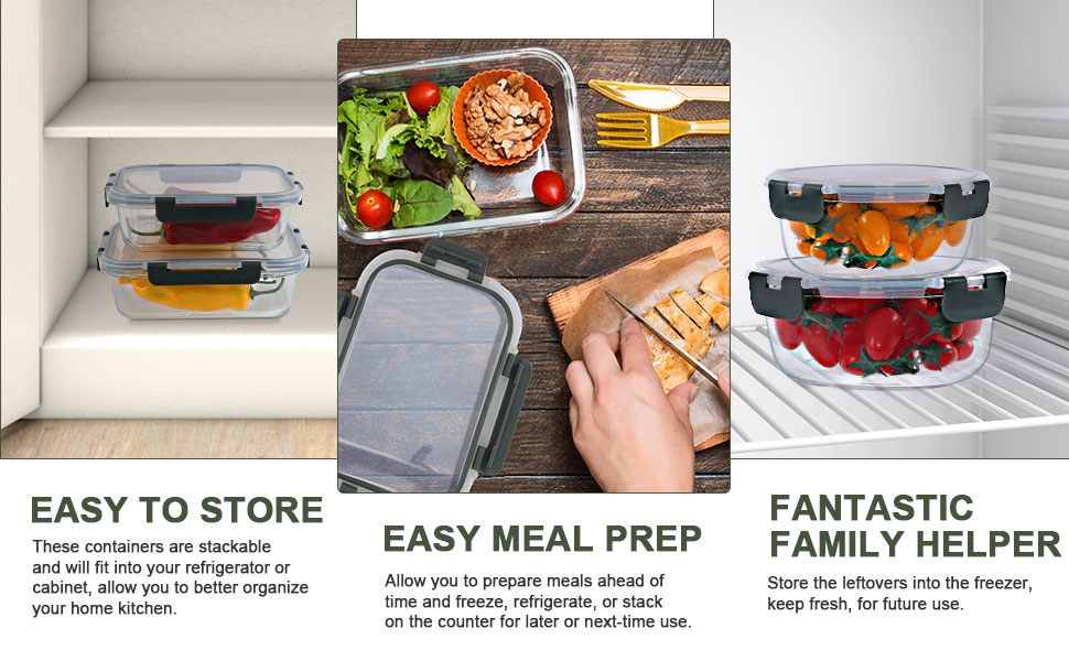 Набір скляних контейнерів Komuee 24 шт. для зберігання продуктів, сірий. BPA-free, для мікрохвильової печі та посудомийної машини