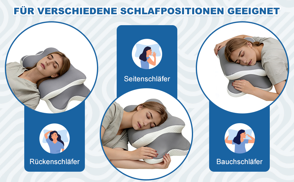 Подушка для шиї та голови: ергономічна подушка з Memory Foam для сну на боці, спині та животі, з ефектом охолодження, знімний чохол (сіра)