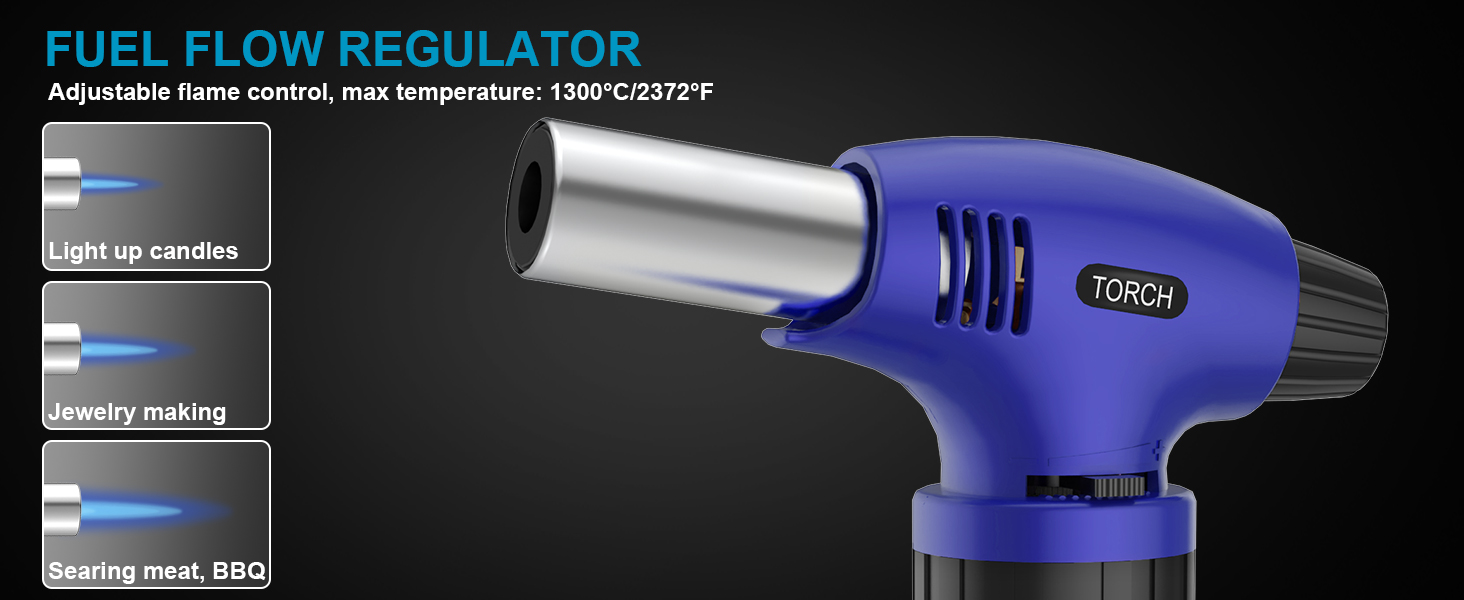 Нагрівач для крем-брюле, заправний, міні-розмір з регулюванням полум'я, для десертів, BBQ (бутан не входить) (синьо-чорний)