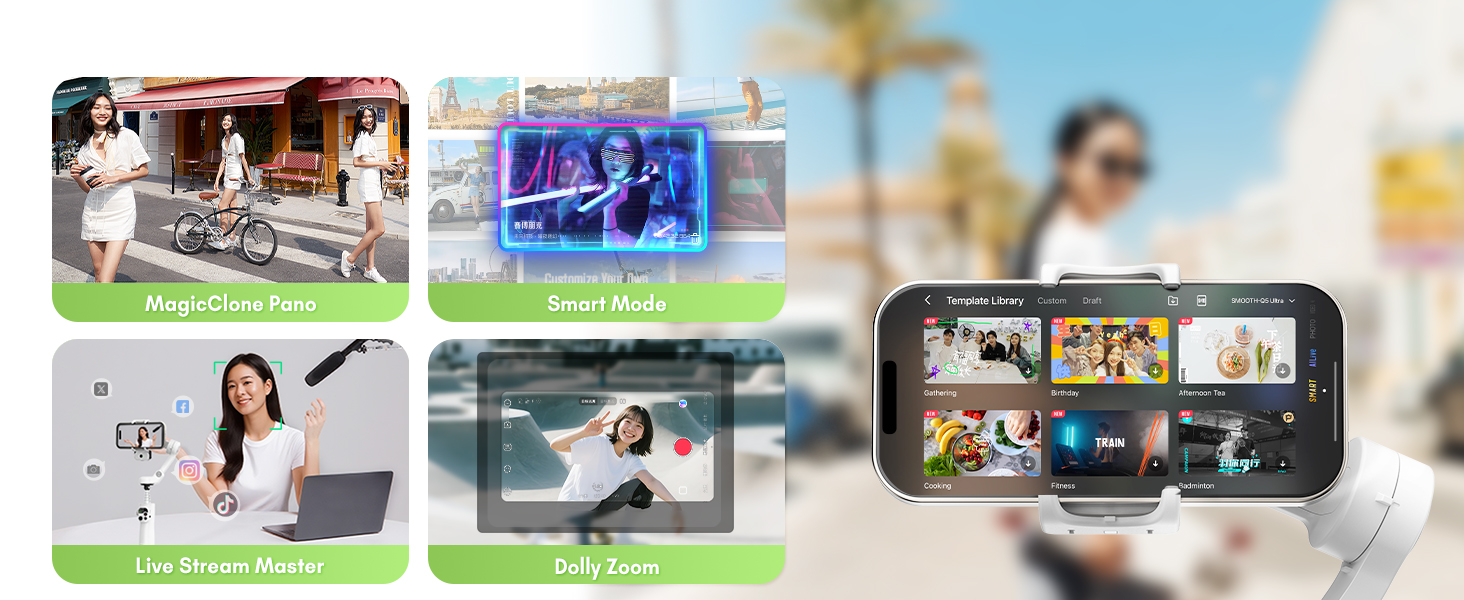 ZHIYUN Smooth Q5 Ultra Combo: Стабілізатор для смартфона з AI-трекінгом, керуванням голосом, пультом ДУ та світлом, 13.5год роботи, 3-осьовий