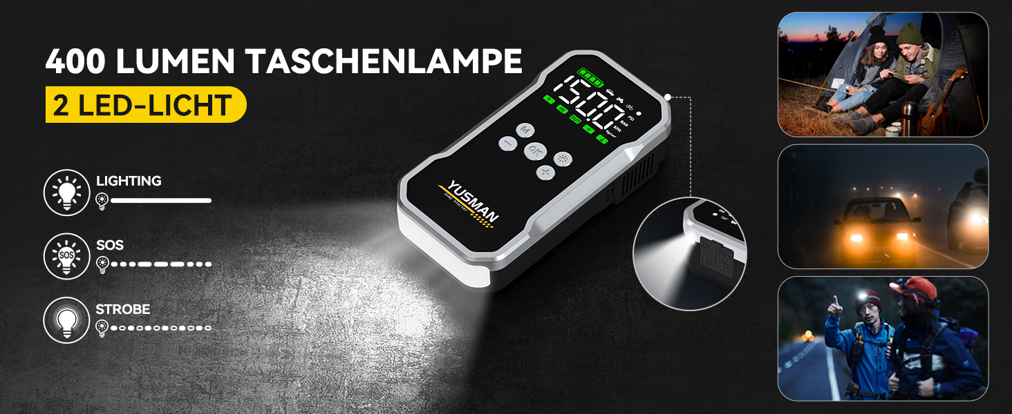 Powerbank Starthilfe F03: Портативний стартер для авто з компресором та повітряним насосом | 6000A, 7L, 150PSI, LCD, LED