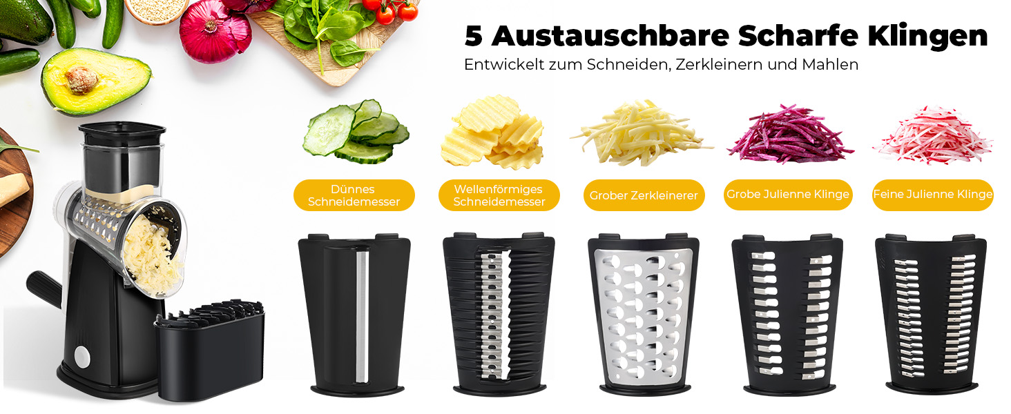 Ручна тертка для овочів та сиру з ручкою, 5 насадок, для нарізки овочів, сиру, горіхів, терка для швидкої нарізки