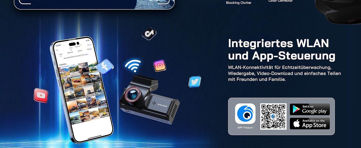 Автомобільний відеореєстратор WOLFANG 4K з WiFi, передня та задня камери, 3