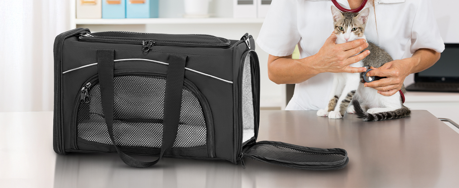 Транспортна сумка для кота та собаки Petsfit | Авіапереліт, авто та поїзд | Чорний, середній