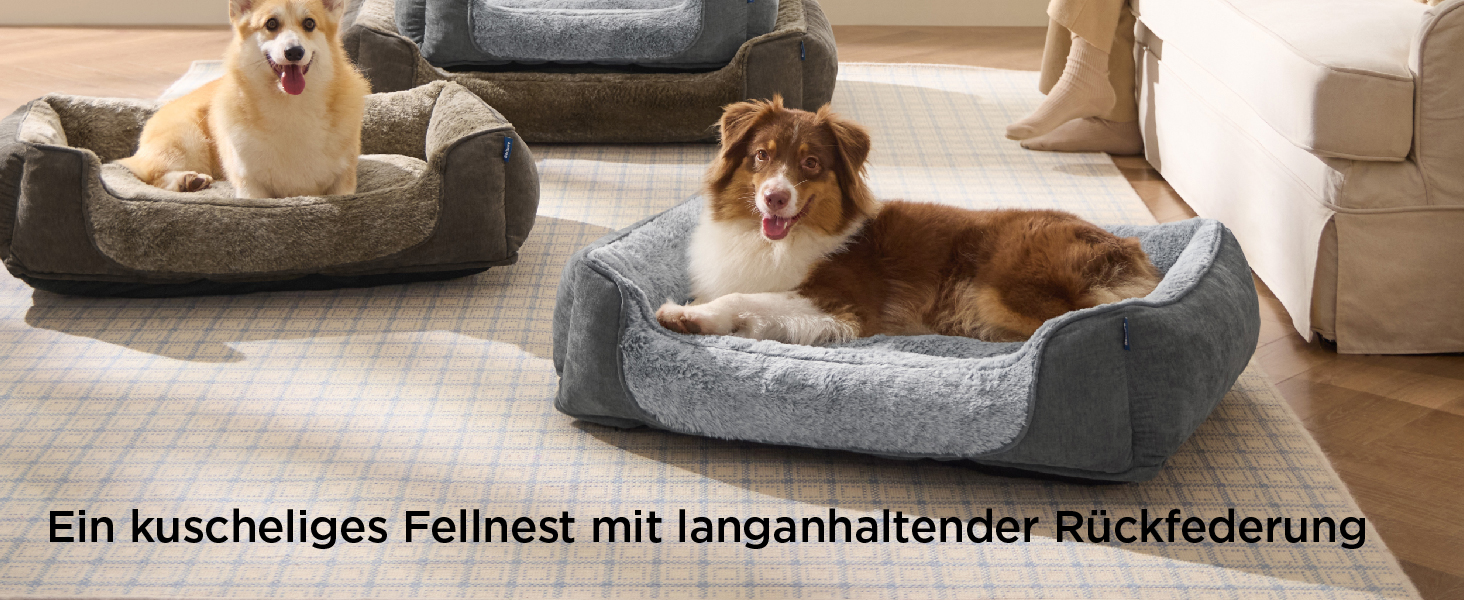 Ліжко для собак Bedsure великих порід – 89x63x17 см, зручне собаче ліжко з м'якою підстилкою, знімний та пральний чохол, антиковзаюча підкладка, сіре, L 89 x 63 x 17 см