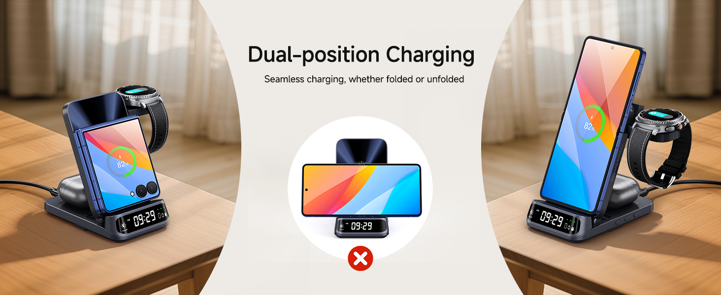 Бездротова зарядна станція 3-в-1 SwanScout 708F для Samsung Galaxy Z Flip 7/6/5/4/3, Galaxy Watch 8/7/6/5/4 та Galaxy Buds 3/2 Pro, індукційний зарядний пристрій (без адаптера)