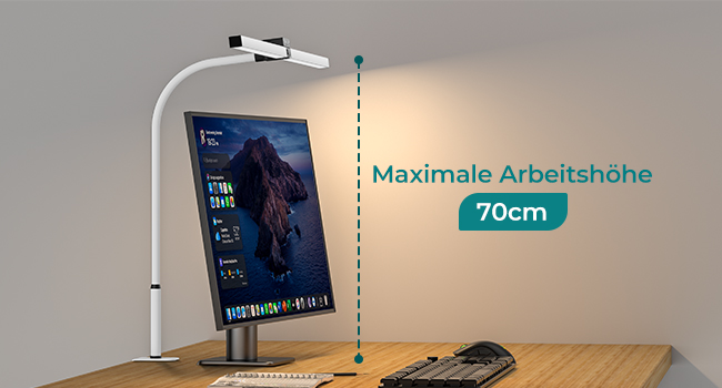 LED лампа для столу Doppelkopf з регулюванням яскравості 24W, 80 см, для офісу та дому, з кліпсою, захист очей, денне світло, з пультом керування, 5 кольорів, 5 рівнів яскравості, офісна лампа
