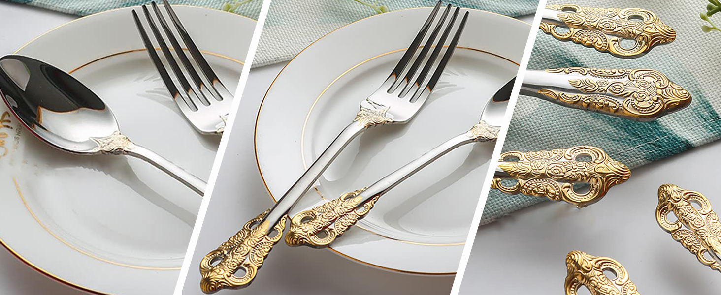 Набір столових приборів Prächtiges Barock 20 предметів з нержавіючої сталі 18/10 (золото-срібло) в подарунковій коробці - виделки, ложки, ножі
