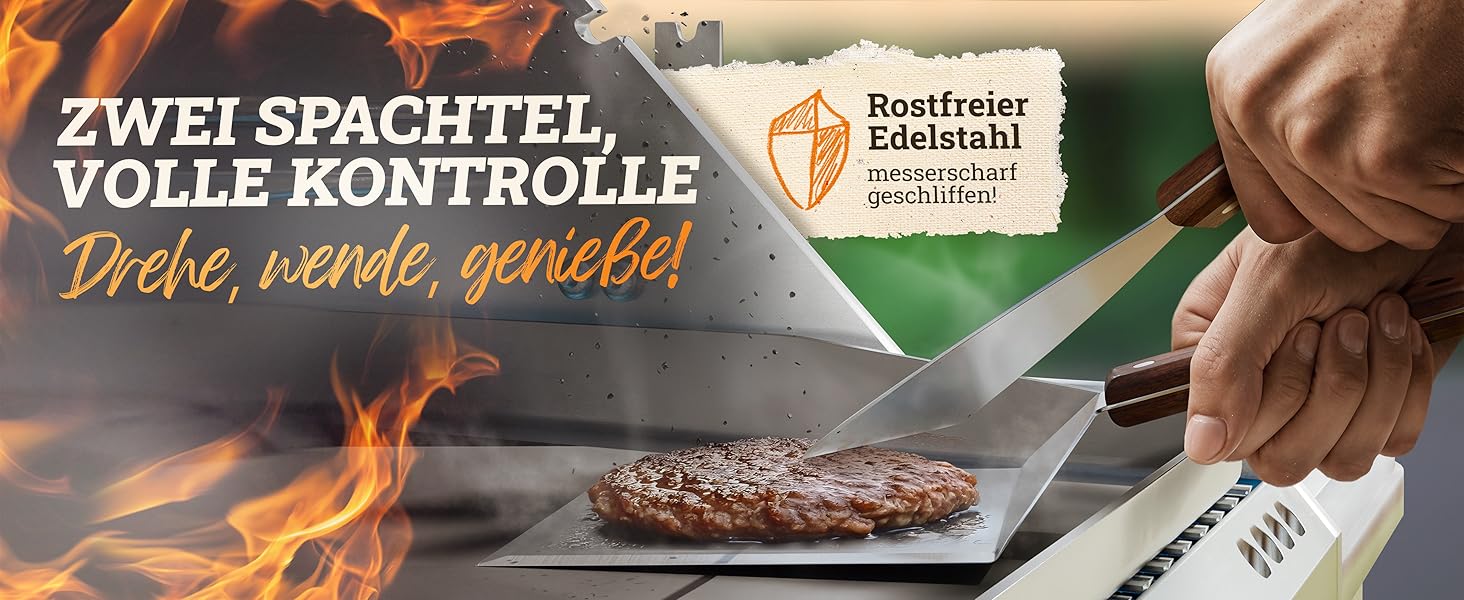 Набір для приготування Smash Burger XXL [9 предметів] з нержавіючої сталі з дерев'яними ручками для Plancha, гриль-плити, газового гриля та вогняної чаші | 1x прес для бургера, 2x формочки для бургера, 1x шпатель для гриля, 1x лопатка для гриля та інше | 9-ти частинний набір