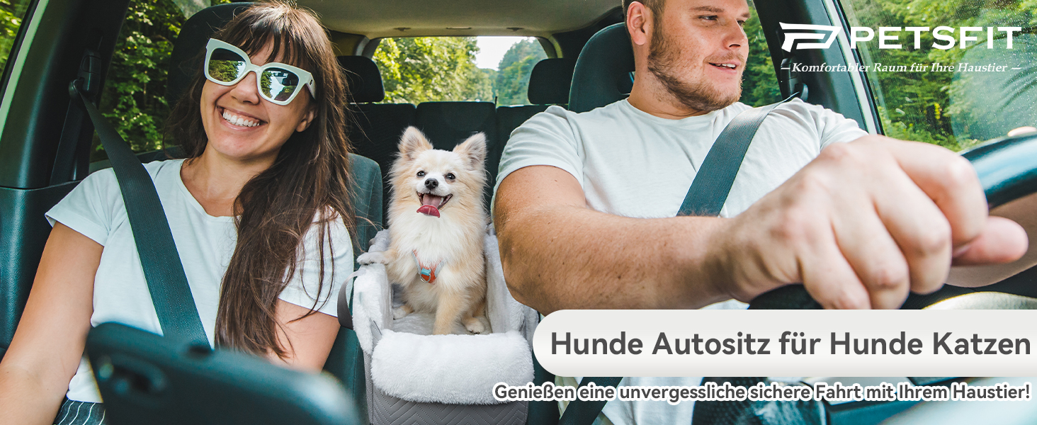 Автокрісло для собак PETS FITHunde Mittelkonsole, сірий та білий колір, до 5 кг, з безпечними ременями та знімним м'яким килимком