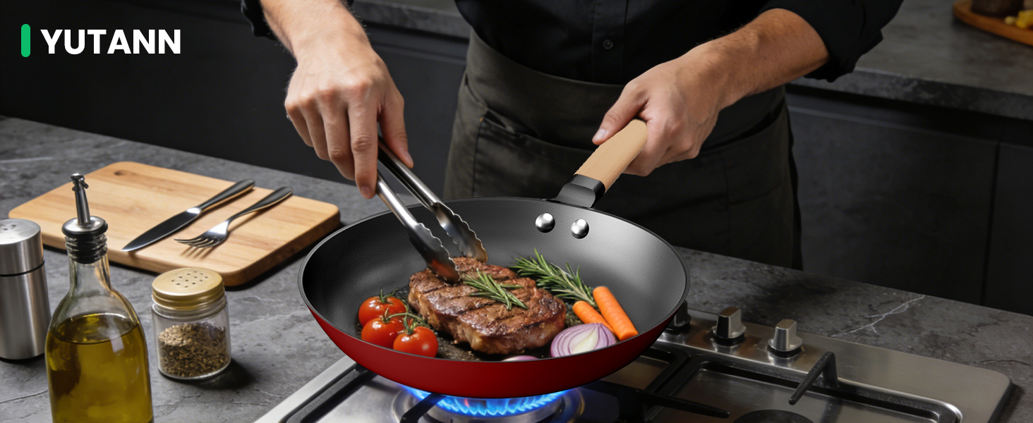 Чавунна сковорода YUTANN для індукції, газу та електроплит (20/24/28 см). Без PFOA/PFAS. З антипригарним покриттям