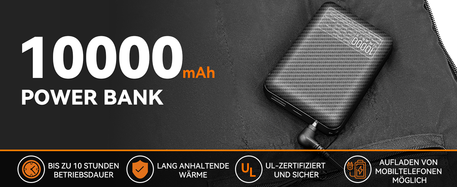 Електрична гріюча жилетка для чоловіків та жінок з Power Bank, 8 зон нагріву, 3 температурні режими, чорний, XXL