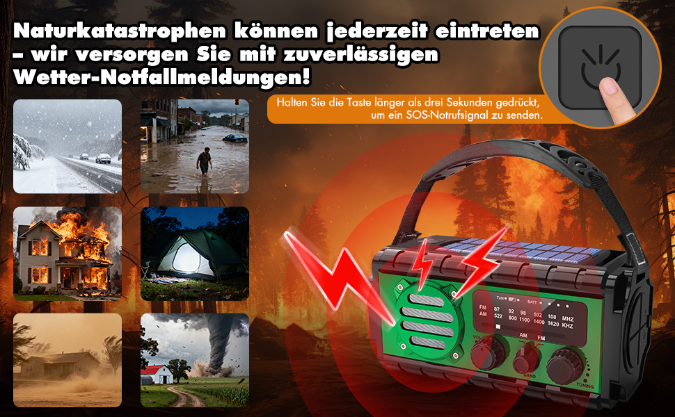 Сонячне радіо 20000mAh з ручним генератором, AM/FM, LED ліхтарик, SOS-сигнал, IPX6, для кемпінгу та подорожей (зелене)