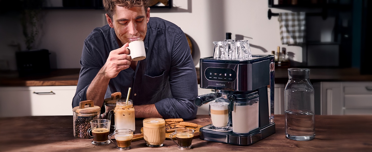 Кавомашина Cecotec Power Espresso 20 ColdBrew Latte Fresh: 1350W, 20 Бар, ColdBrew, Сенсорний екран, 1.5л резервуар, капучинатор, нержавіюча сталь