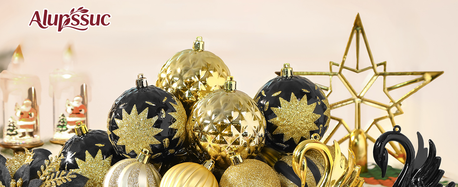 Набір прикрас для ялинки Alupssuc 128 шт. - ялинкові кулі, квіти, орнаменти, червоно-золотий, для свят, вечірок, з гачками