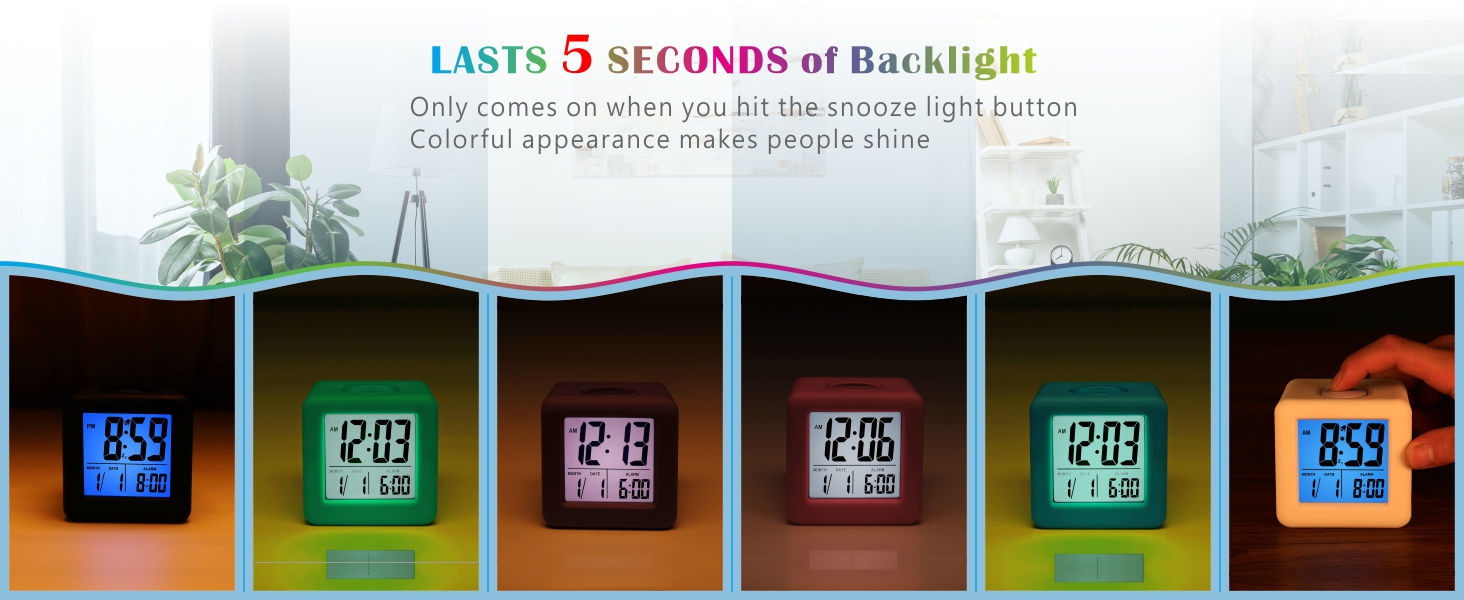 Цифровий туристичний годинник Plumeet з будильником, софт-нічником та великим дисплеєм, рожевий