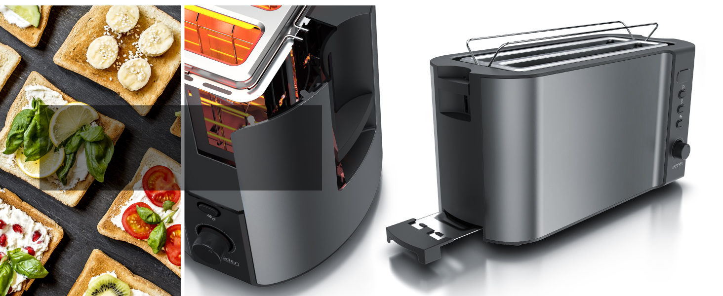 Набір Arendo: чайник, тостер та яйцеварка, нержавіюча сталь, сірий, 1.5л, 40-100°C, 4 тости, LED-дисплей, 6 рівнів підсмажування, для 1-6 яєць