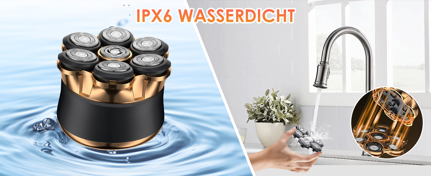 Електрична бритва чоловіча 7D Glatzen з плаваючою головкою, LED-дисплеєм, 2 режимами, Type-C зарядка, водонепроникна, акумулятор 120 хв, золотий колір