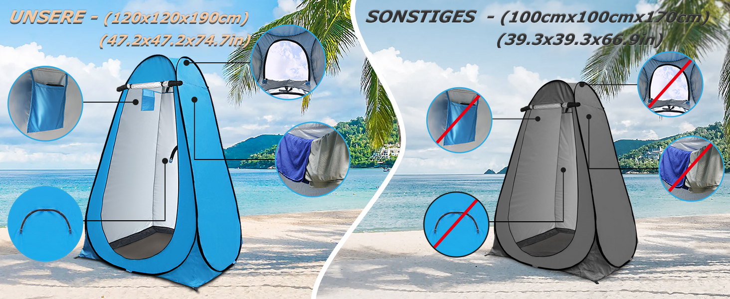 Pop-Up Privacy Tent for Toilet & Changing - Portable Outdoor Shower Tent with Carry Bag (UV 40+) - Green & Blue