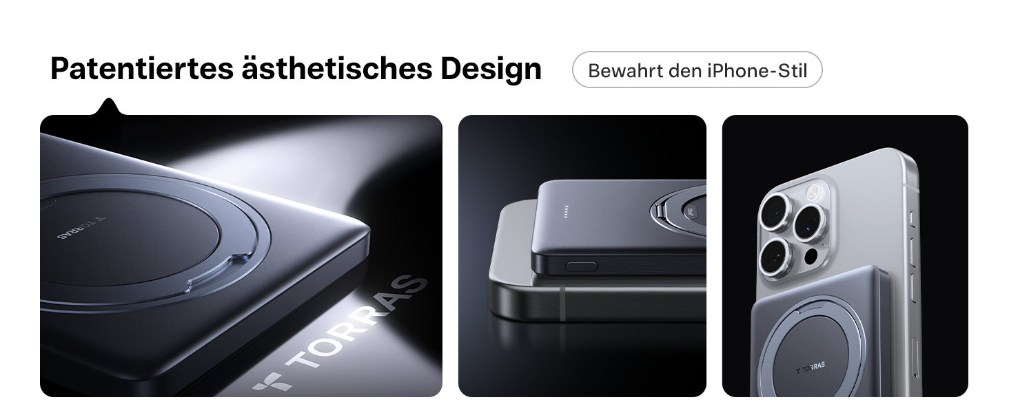 Power Bank TORRAS MiniMag Ultra Slim з MagSafe, 360° підставка, 18W, 5000mAh, магнітне кріплення, сірий титан. Сумісний з iPhone 17 Pro Max/Air/16/15/14/13/12