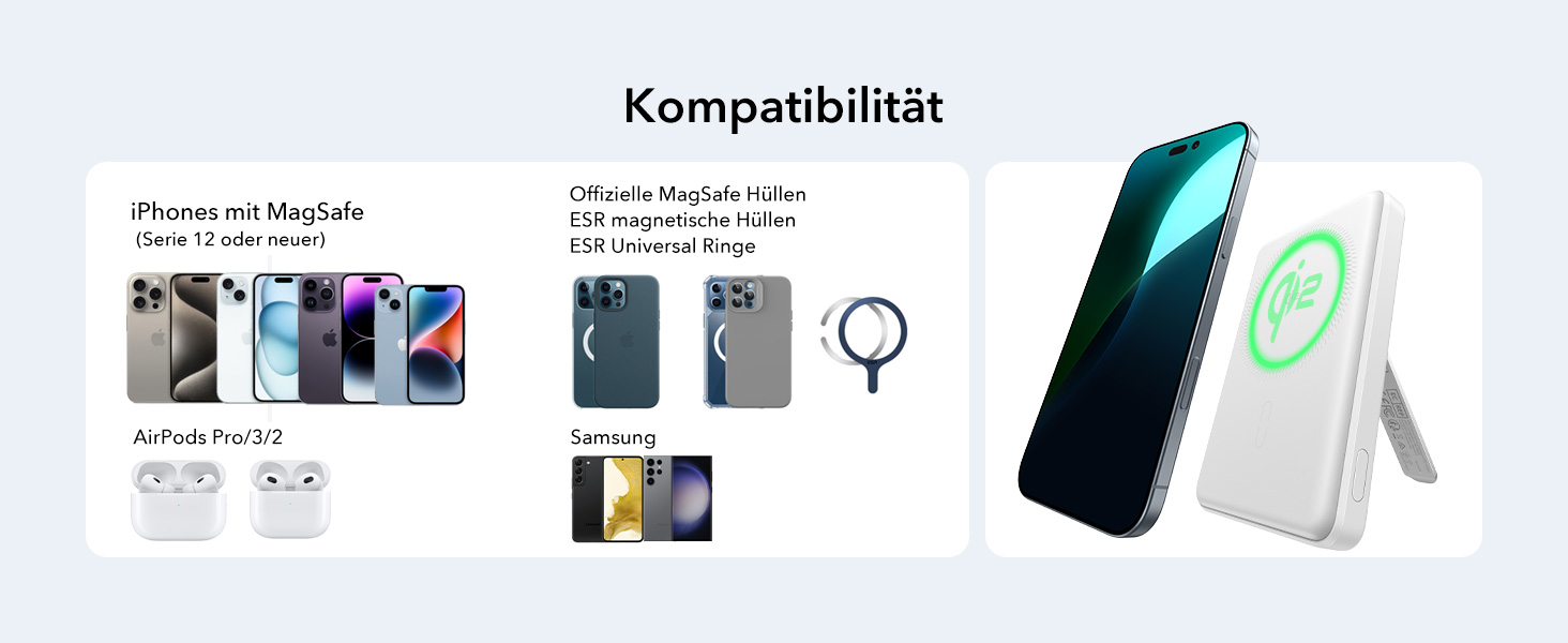 Power Bank ESR MagSafe QI2 з бездротовою магнітною зарядкою, 15W, 5000mAh, USB-C, білий (з підставкою)