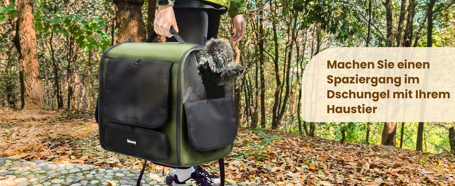 Pecute Рюкзак-переноска для котів та маленьких собак, темно-зелений. Зручний, вентильований, для подорожей, хайкінгу та кемпінгу