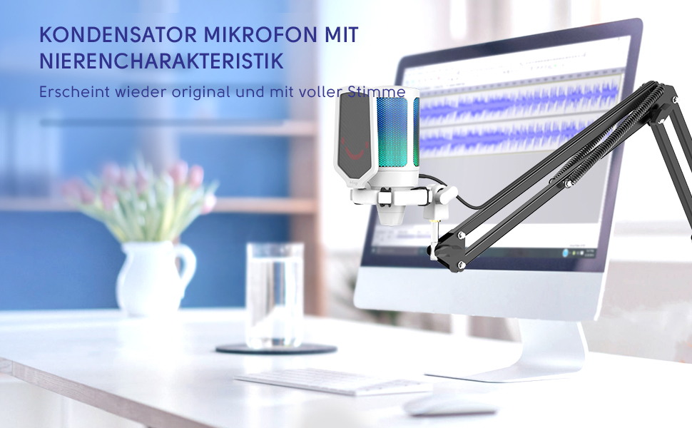 Мікрофон FIFINE для ігор та запису, USB, зі стійкою, для ПК, MAC, PS4, PS5, білий