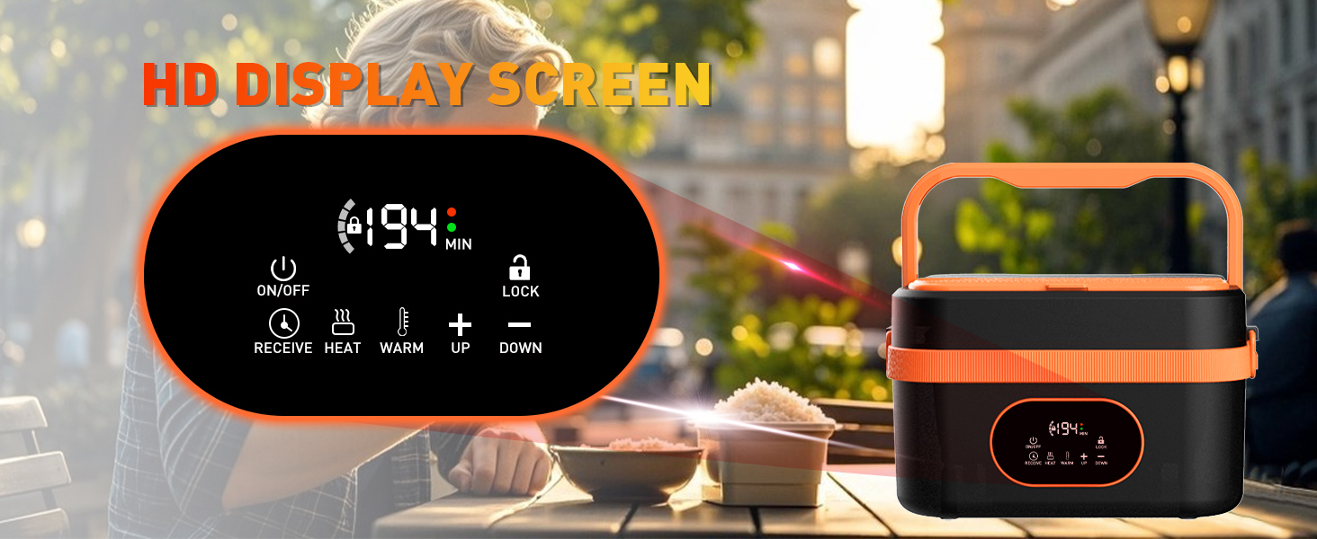 Електрична обідовниця з підігрівом 1.5L, перезаряджувана, портативна, для роботи, сім'ї, кемпінгу, офісу, подорожей, будівельних майданчиків, чорна з червоними акцентами