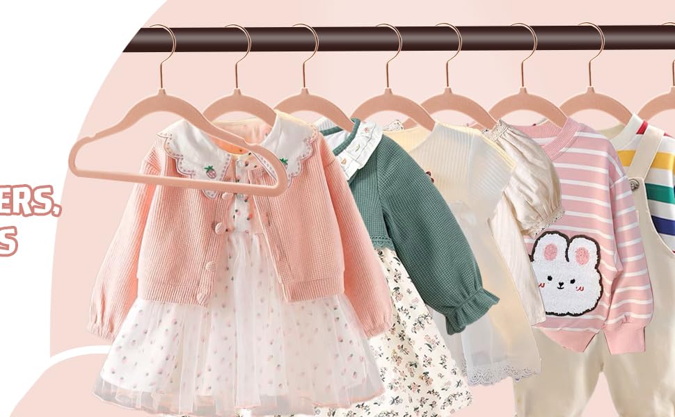 50 дитячих вішалок для одягу з оксамиту, вішалки для немовлят з поворотним гачком 360°, неслизькі та міцні з тримачем для краваток, 30B x 20,5H см, рожеві, AFY0350P