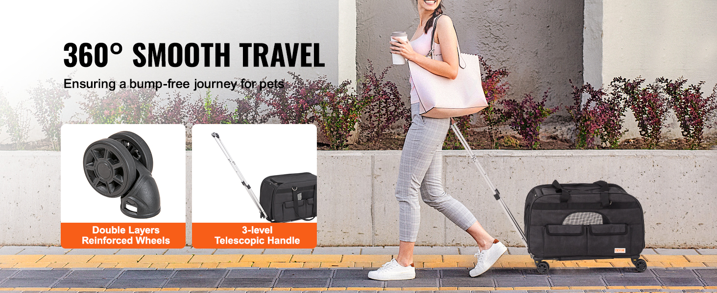 Тролей для собак VEVOR, 15.8 кг, чорний: зручний рюкзак-переноска для тварин з 4 колесами та кишенями для аксесуарів. Ідеально для подорожей та прогулянок.