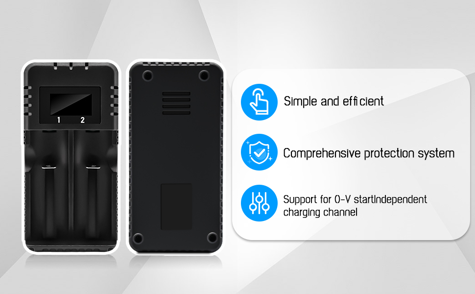 Зарядний пристрій для акумуляторів Li-Ion з LCD-дисплеєм, 4 слоти, швидка зарядка, сумісний з 26650/18650/14500/16340