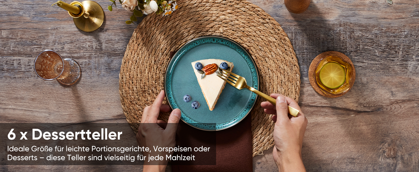 Набір посуду HaWare для 6 осіб, 18 предметів: тарілки, десертні тарілки, миски, стельова глазур, посуд для сервірування столу, блакитний колір, безпечний для мікрохвильовки та посудомийної машини