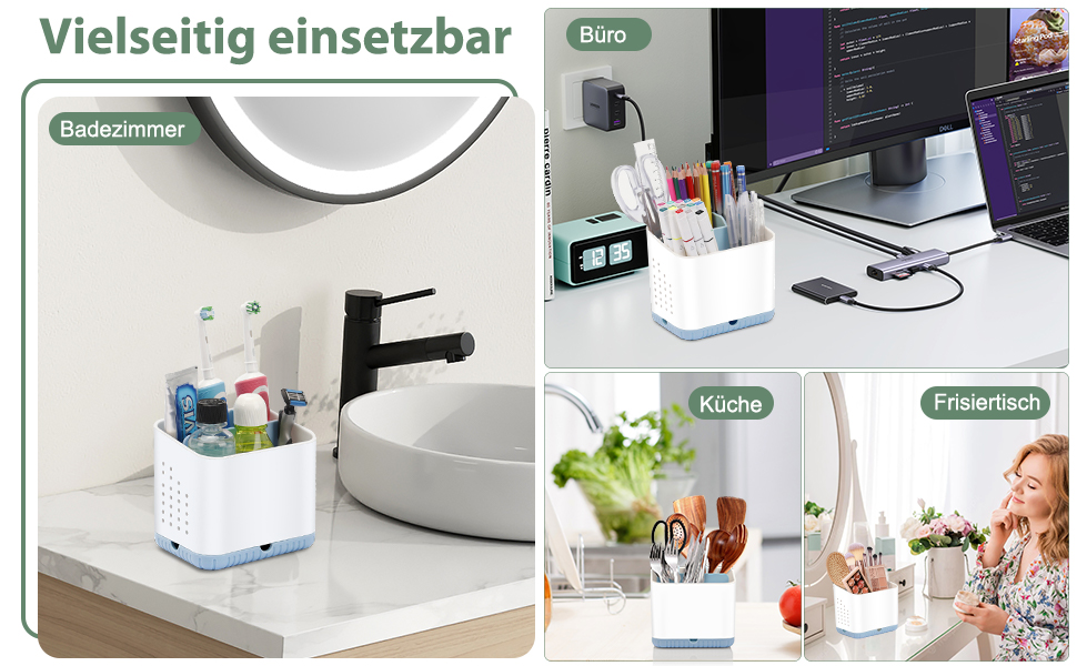 Тримач для зубних щіток електричних, органайзер для ванної кімнати, великий, антиковзний, з регульованими перегородками (синій, білий)