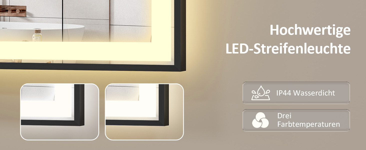 Дзеркало YOURLITE з підсвічуванням 70x50 см, LED дзеркало для ванної кімнати з годинником, сенсорне керування, 3 кольори світла, регулювання яскравості, антизапар, пам'ять, срібний (чорний-5070)