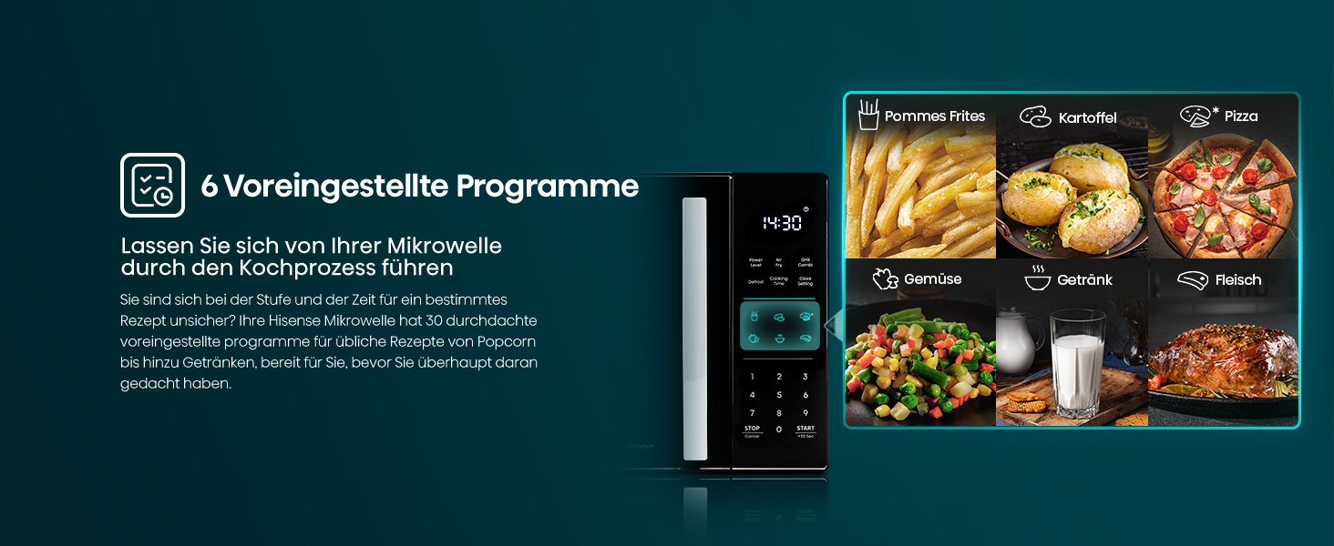 Мікрохвильова піч Hisense H23MOBS5HC 23 л, 900 Вт, AirFry, 4 в 1, чорна