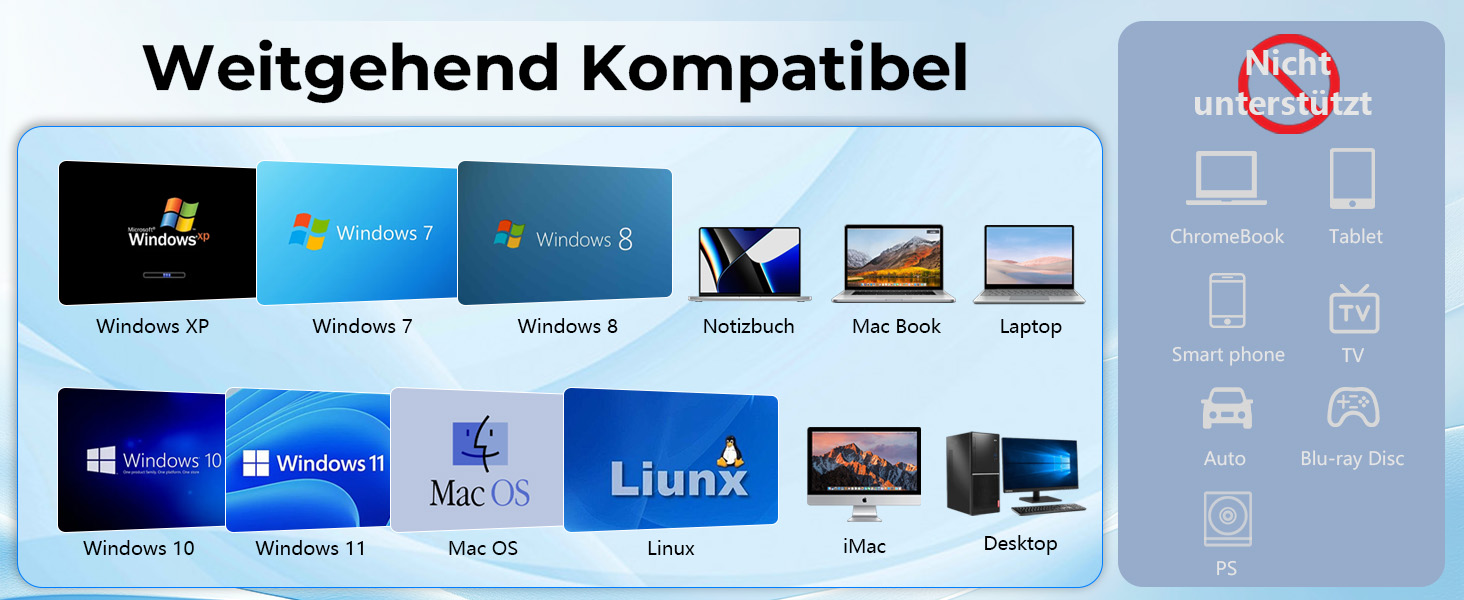 Зовнішній DVD-накопичувач AGPTEK USB 3.0 Slim CD/DVD-брунер з картридером TF/SD для ноутбука, MacBook, Windows, Linux, Mac OS