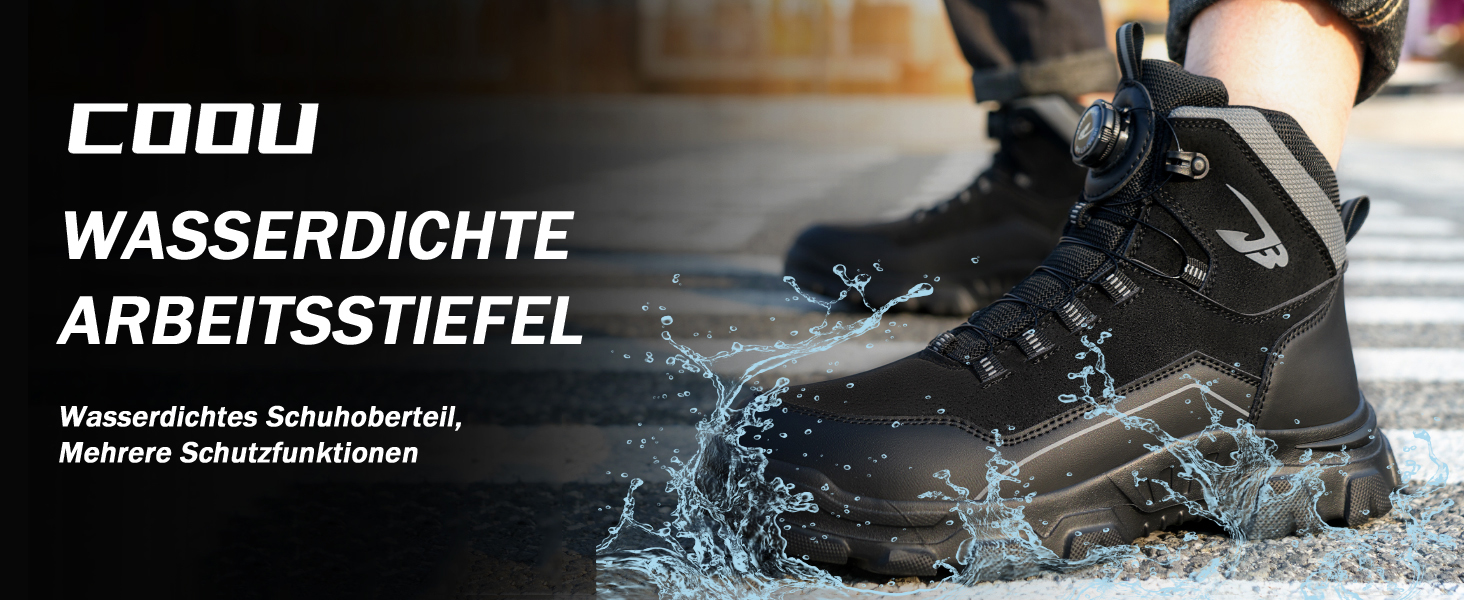 Черевики безпеки чоловічі та жіночі. Водонепроникні робочі черевики. Легкі, неслизькі, з поворотним затвором, зі сталевим підноском (38 EU, C26, чорний)