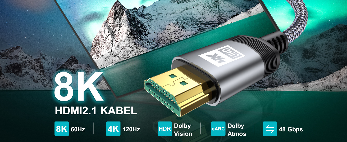 Кабель HDMI 2.1 AviBrex 4M 8K (60Hz), 4K (240Hz), Ultra HD, 48Gbps, HDR, eARC, HDCP2.3, для PS5/4/3, TV, Blu-ray, проектор, сірий