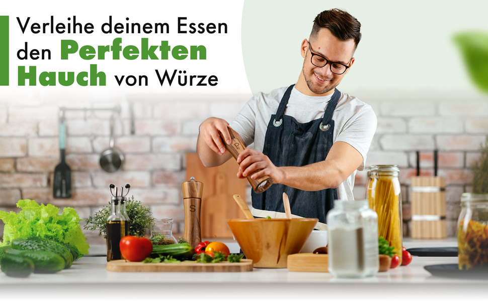 Набір з 2 мельниць для солі та перцю Pfeffermühle Holz з акації з підставкою | Преміум якість, керамічний механізм