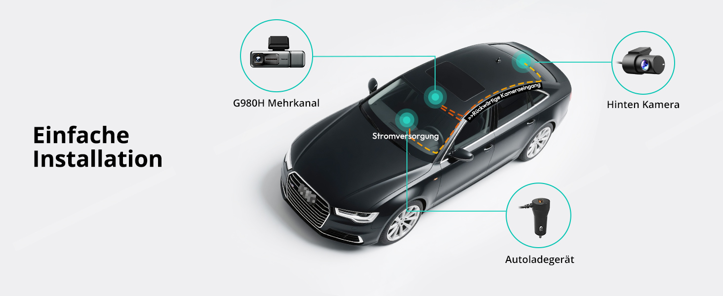 Відеореєстратор автомобіля BOTSLAB 4K 3-канальний з паркуванням, GPS, WiFi та SD-картою 128GB