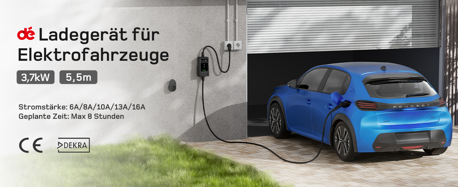 Кабель для зарядки електромобіля Type 2 Schuko 3,7kW (6-16A, 1-фазний) з LCD-дисплеєм, 5,5м, чорний