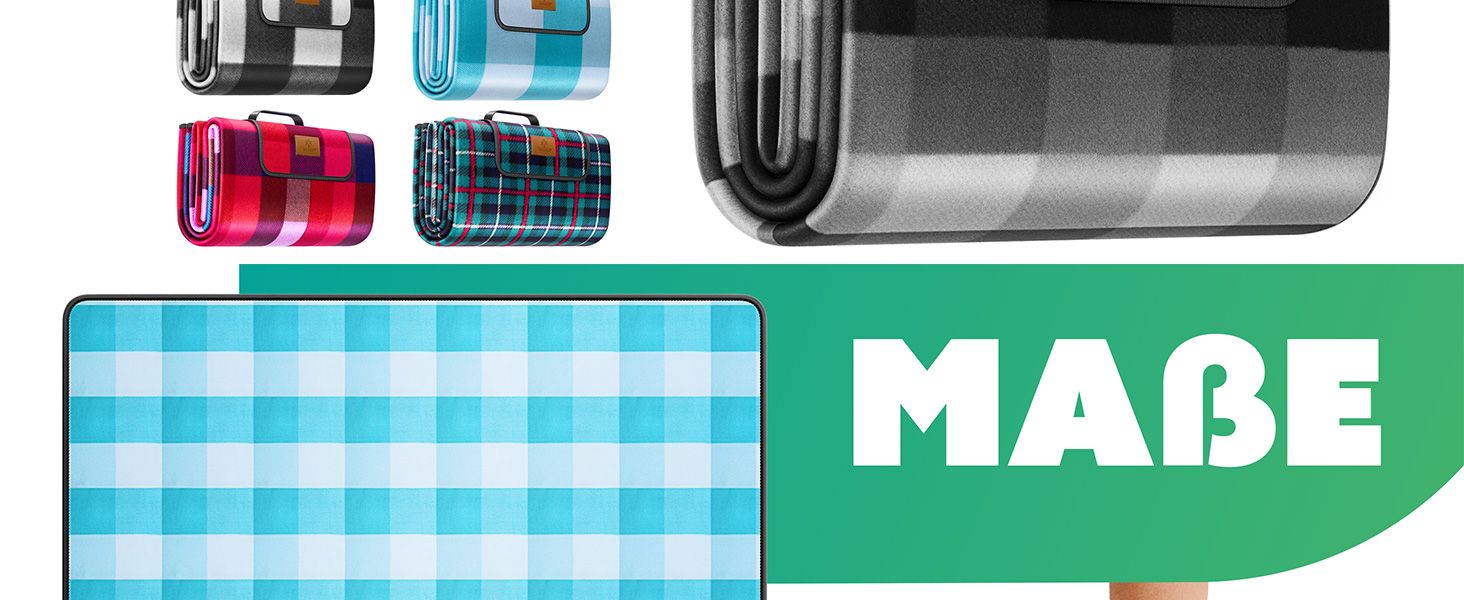 KESSER® Picnic Blanket Camping Blanket XXL 200 x 200 cm - Warm-insulated with waterproof underside, carrying handle. Foldable beach blanket, picnic blankets for 4-6 people. Washable picnic blanket.