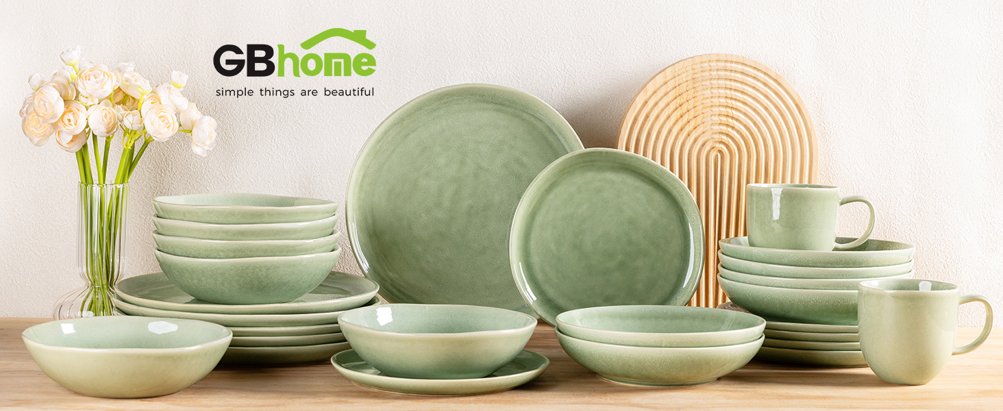 Набір глибоких тарілок GBhome з каменю 22см (24 шт.) - для супу, пасти, 6 персон, стійкі до подряпин, сумісні з мийкою та мікрохвильовкою, колір: спокійний зелений