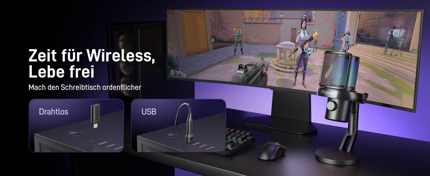 Мікрофон MAONO DM40 Pro бездротовий для ПК з RGB-підсвіткою та ШІ-зміною голосу, шумозаглушення, для геймінгу, подкастингу, стрімінгу, чорний