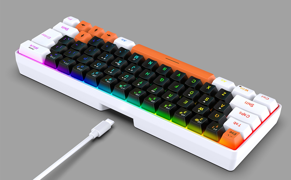 Ігрова клавіатура Snpurdiri з RGB підсвічуванням, механічне відчуття, компактна, офісна, біло-чорно-помаранчевий колір