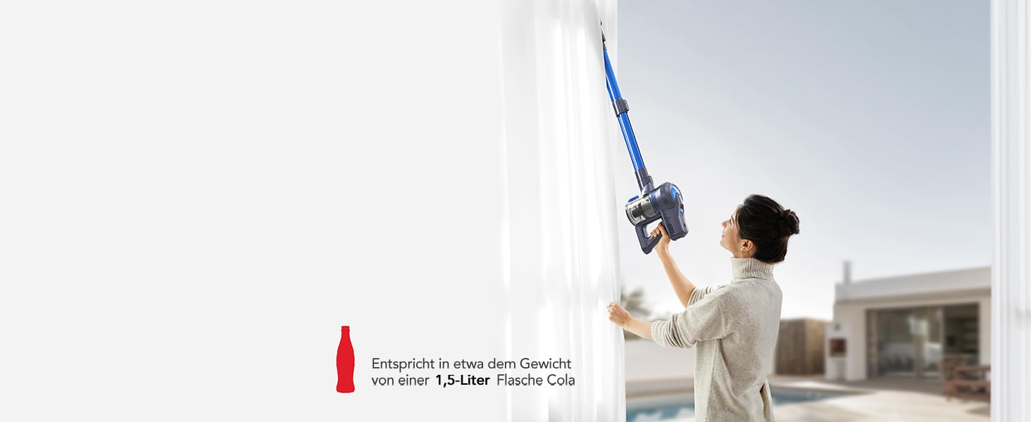 Greenote Бездротовий акумуляторний пилосос: 30 хв роботи, LED, насадка для щілин та м'яка щітка, паркування, для твердих поверхонь та шерсті тварин