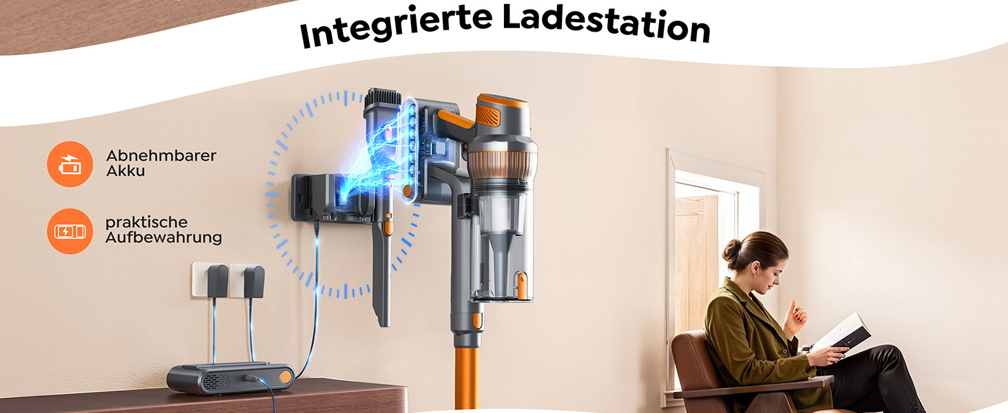 SMOTURE VAC04 Бездротовий акумуляторний пилосос, 50000 Па потужність всмоктування, 65 хвилин роботи, самостійна підставка, гнучкий шланг, щітка Anti-Tangle, док-станція для зарядки, для шерсті тварин, килимів та твердих поверхонь